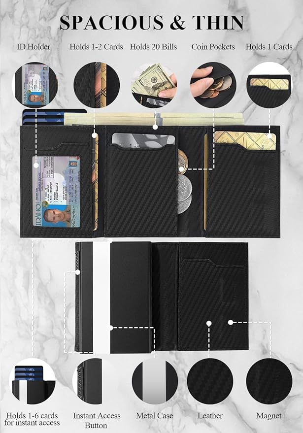 Wallet for Men,Trifold Wallets for Men Holds 12 Cards,20 Bills,ID Window | Ridge wallets for men,Minimalist Pop Up Wallet for Men-RFID Blocking Mens Trifold Wallet(Men's Gifts)