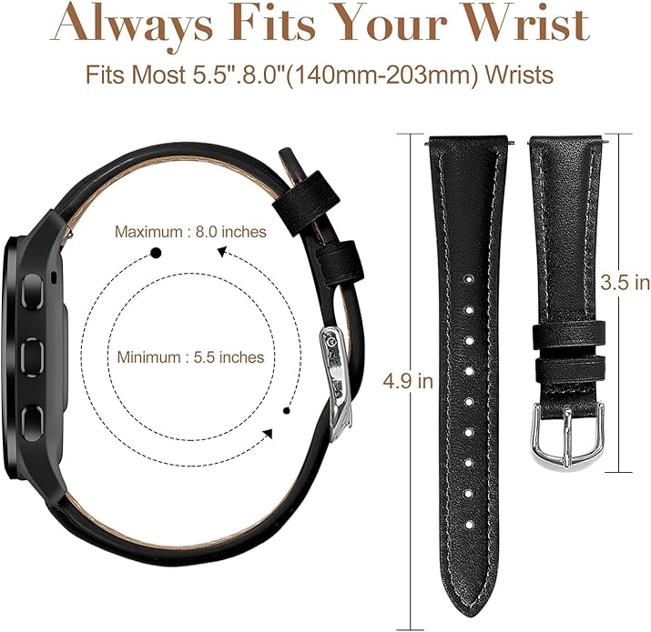 18mm Slim Leather Band Compatible with Garmin Venu 3S 41mm/Venu 4 41mm/Venu 2S/Vivoactive 4S/Vivomove 3S/Forerunner 255S/Forerunner 265S, Quick Release Thin Narrow Soft Strap for Women Men