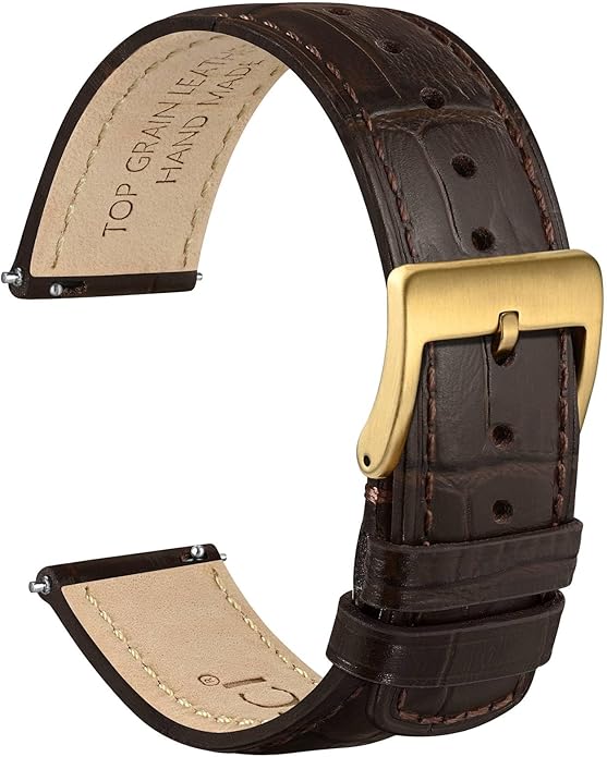 WOCCI Watch Bands, Top Grain Leather, Embossed Alligator Grain, Quick Release, Band Width 18mm 20mm 22mm