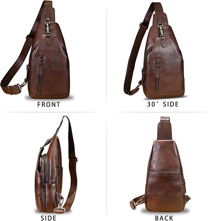 LRTO Genuine Leather Sling Bag for Men and Women Real Leather Shoulder Crossbody Bag Chest Bag Sling Backpack Purse