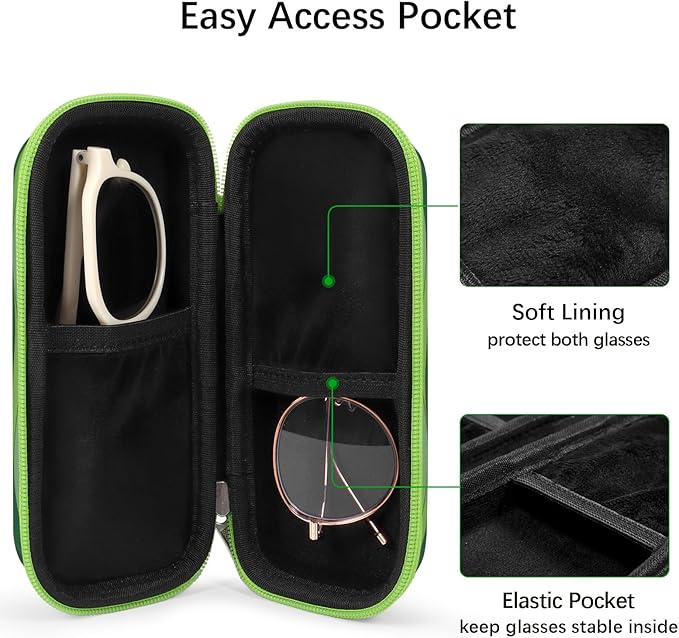 Double Eyeglasses Case Hard Shell Dual Sunglasses Organizer with Zipper Closure Travel Eyewear Storage for Vehicle