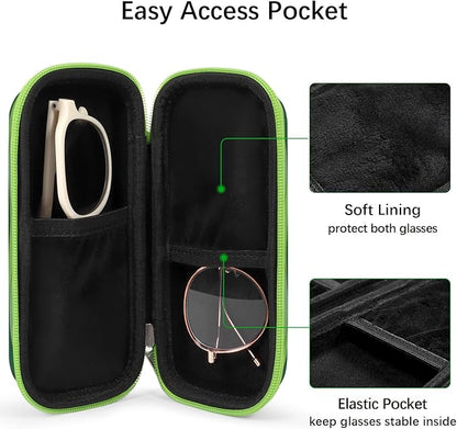 Double Eyeglasses Case Hard Shell Dual Sunglasses Organizer with Zipper Closure Travel Eyewear Storage for Vehicle