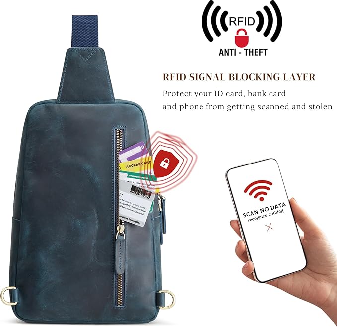 S-ZONE Sling Bag for Men Women RFID Blocking Genuine Leather Crossbody Shoulder Bag Backpack Hiking Daypack Travel | RFID Blocking, Genuine Leather, Hiking Daypack, Travel