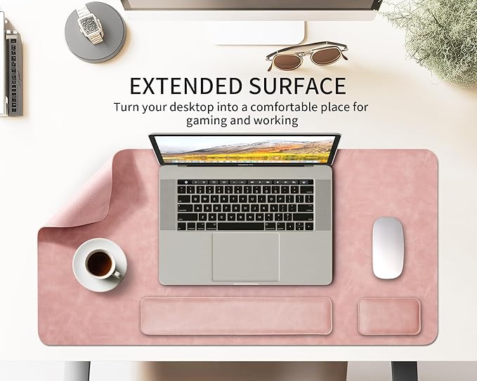 RENMTURE Large Mouse Pad and Keyboard Wrist Rest, Desk Pad for Keyboard and Mouse, Large Gaming Mouse Pad with Wrist Support, Desk Mat for Work and Gaming (Pink)