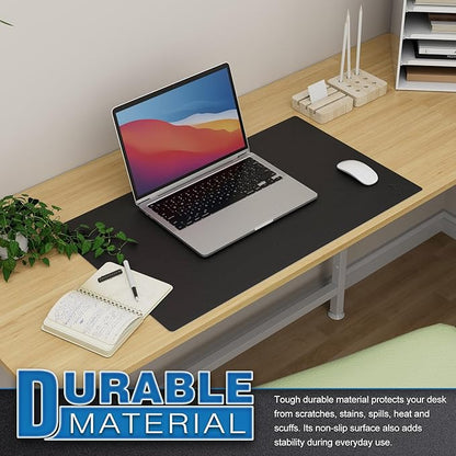 K KNODEL Small Office Leather Desk Mat, Mouse and Keyboard Pad, Computer and Laptop Mat, Desktop Protector and Cover, Writing Pad and Blotter (23.6"x13.8", Black)