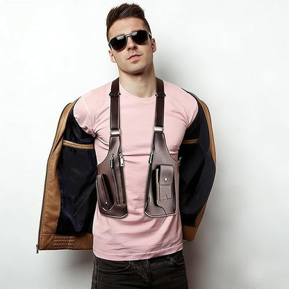 Double Shoulder Armpit Bag for Men Premium Vegan Leather Anti-Theft Underarm Bag, Adjustable Bag with Multiple Pockets Pouch