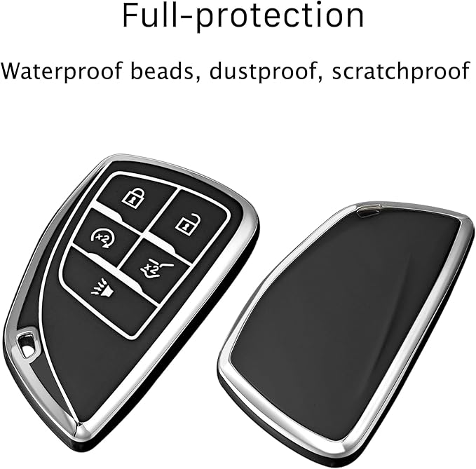for chevrolet key fob cover TPU Protective Key case,compatible with 2023 2024 2025 GMC Silverado 1500 Sierra,2500HD 3500HD, Silicone ect Remote smart Key (black)