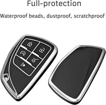 for chevrolet key fob cover TPU Protective Key case,compatible with 2023 2024 2025 GMC Silverado 1500 Sierra,2500HD 3500HD, Silicone ect Remote smart Key (black)