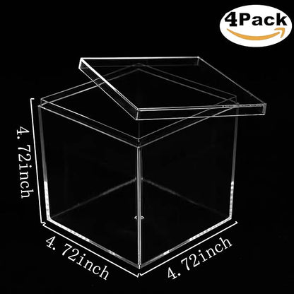 Acrylic Box Clear Display Boxes with Lids 4.73x4.73x4.73Inch Plastic Square Containers, Decorative Boxes Large Acrylic Storage Boxes for Collectibles,Wedding, Valentine's Day Party, Treats, Jewelry