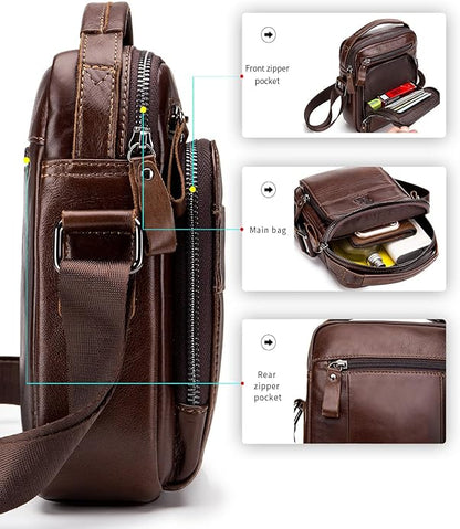 Men's Vinatge Leather Crossbody:Compact with Organized Pockets,Stylish & Functional for Everyday Carry