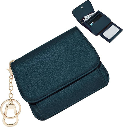 Women Small Wallet RFID Blocking Slim Wallet with Coin Pocket Tri-Fold Credit Card Holder with ID Window and Keychain (Lake Blue)