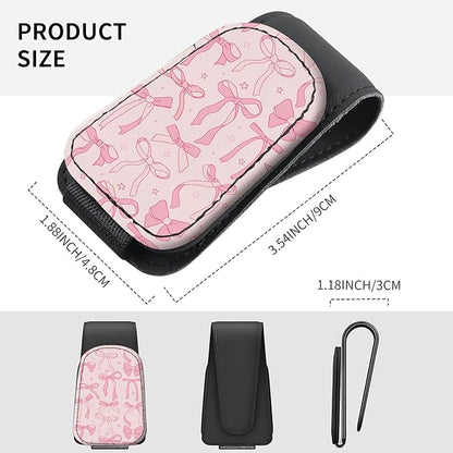 Sunglasses Holder for Car Visor, PU Leather Glasses Clip Organizer, Cute Magnetic Eyeglass Holder for Vehicle Sun Visor, Car Interior Accessory for Women & Men Pink Ribbon Pattern