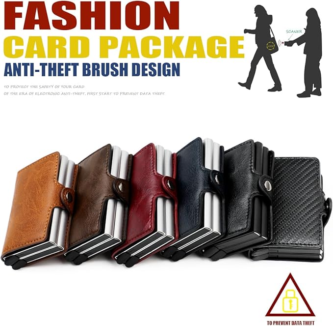 Pop up Card Wallet RFID Blocking Slim Metal Men Credit Card Holder Case Business Money Pocket Double Card Case for Men and Women (brown)