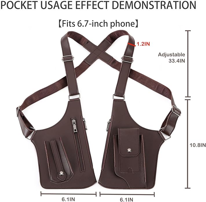 Men's Double Shoulder Armpit Bag, Premium Leather Underarm Anti-Theft Hidden Wallet Pocket, Adjustable & Vintage for Hiking