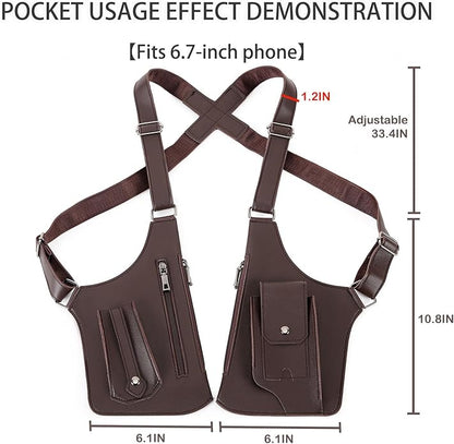 Men's Double Shoulder Armpit Bag, Premium Leather Underarm Anti-Theft Hidden Wallet Pocket, Adjustable & Vintage for Hiking