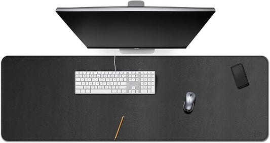 Cacoy PU Leather Desk Pad, 55" x 16" Computer Desk Writing Mat for Office and Home, Large Gaming Keyboard Mouse Pad (Black)