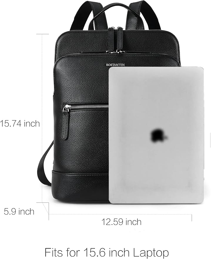 BOSTANTEN Leather Laptop Backpack for Women 15.6 inch Computer Bag Travel Work Daypack Large Size Bag