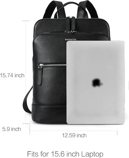 BOSTANTEN Leather Laptop Backpack for Women 15.6 inch Computer Bag Travel Work Daypack Large Size Bag