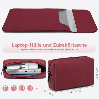 HYZUO 13.3-14 Inch Laptop Sleeve Case for MacBook Pro 14 M5/M4/M3/M2/M1 Pro/Max A3426 A3427 2026-2021, 13.3" MacBook Air/Pro, 13.5-13.8 Surface Laptop, HP Envy 13, Faux Suede Leather, Wine Red