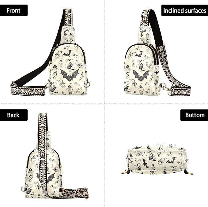 ZAZYXTJ Goth Bat Crossbody Sling Bag for Women Leather Small Chest Bag Adjustable Straps Daypack for Travel Sport Hiking