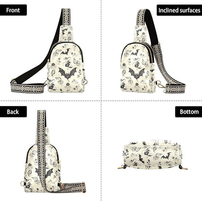 ZAZYXTJ Goth Bat Crossbody Sling Bag for Women Leather Small Chest Bag Adjustable Straps Daypack for Travel Sport Hiking