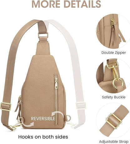 Kattee Small Sling Bag for Women, Leather Fanny Packs Crossbody Purse, Chest Bag for Travel with RFID Blocking, Tan