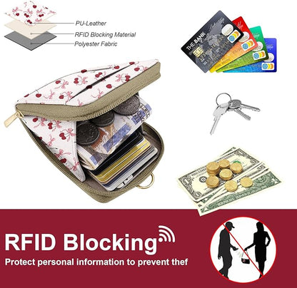 PU Leather Lanyard Bow-Tied Cherries Wallet with ID Badge Holder with 1 Zip Pocket and 3 Card Slots Keychain for Office School Business