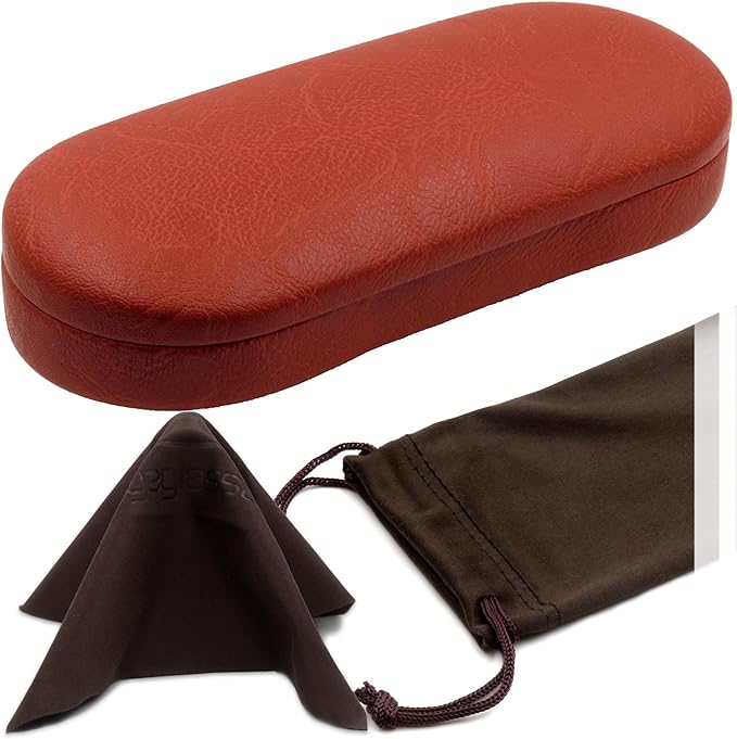 MyEyeglassCase Hard Shell Glasses case, Medium Eyeglasses Holder, Easy Open Lip for Men Women, Portable Sleeve Pouch & Cloth