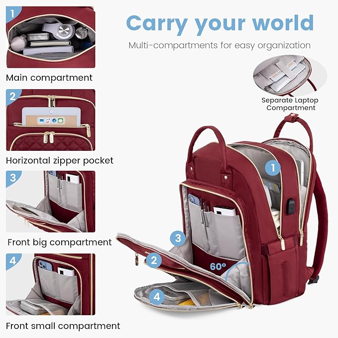 LOVEVOOK 17" Laptop Backpack for Women with Laptop Compartment, Water Resistant Travel Work Backpacks Purse Stylish College Business Teacher Nurse Computer Bag