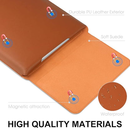 HoYiXi 14 Inch Laptop Sleeve Case Leather Bag with Stand Compatible with Mac Book Pro 14 2021/ASUS Vivobook 14/HP Pavilion X360/IdeaPad 14/Dell HP ASUS Acer Huawei Matebook 14'' PC, Brown