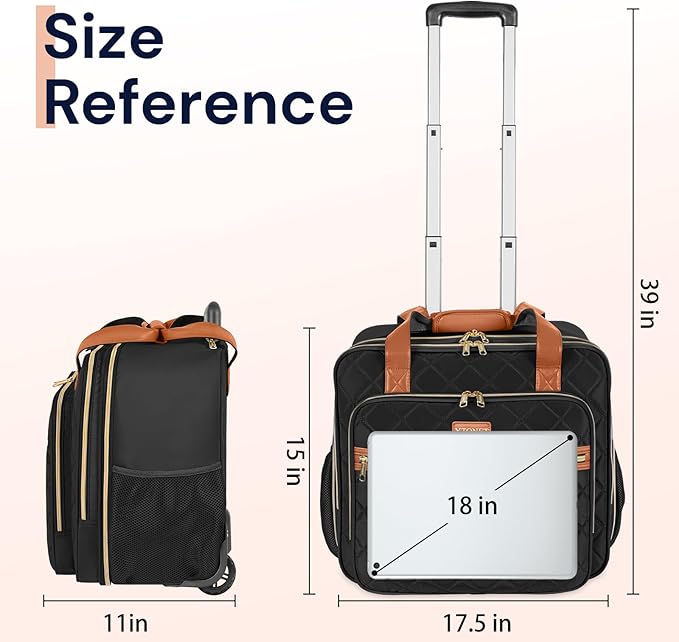 Ytonet Rolling Briefcase for Women, Extra Large Rolling Laptop Bag Fits 18 Inch Laptop, Computer Bag with wheels for Work Travel College Business Overnight Wife Mom Teacher, Black Brown