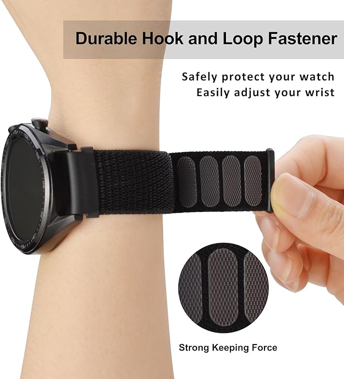 WOCCI 19mm Adjustable Nylon Watch Band, Quick Release Sport Loop Strap (Black)