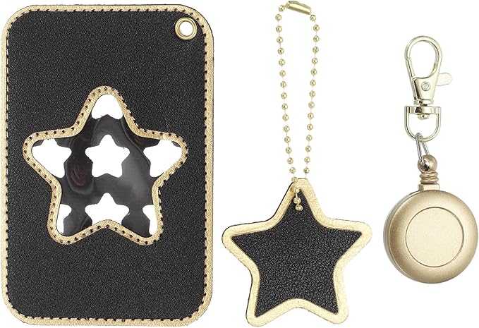 PATIKIL Retractable Badge Holders, Cute Leather ID Holder with Badge Reels Keychain ID Card Clip Protector Cover for Women Work Office Business Trip, Black