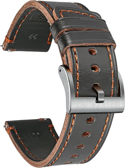 hemsut h Leather Watch Bands for Men, Horween Quick Release Leather Watch Strap Vintage Watch Replacement Wrap of 18mm, 20mm, 22mm