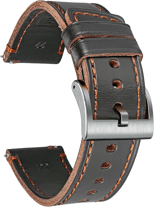 hemsut h Leather Watch Bands for Men, Horween Quick Release Leather Watch Strap Vintage Watch Replacement Wrap of 18mm, 20mm, 22mm