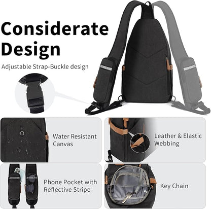 OSOCE Sling Bag for Men, Anti Theft Crossbody with Tunnel Lock, Waterproof Canvas Shoulder Backpack for Travel Hiking Daily