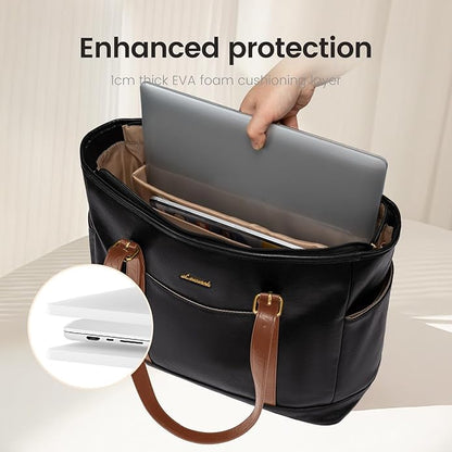 LOVEVOOK Laptop Tote Bag for Women,Vintage Leather Work Tote Bag for Women Computer Briefcase Bag,Waterproof Teacher Business