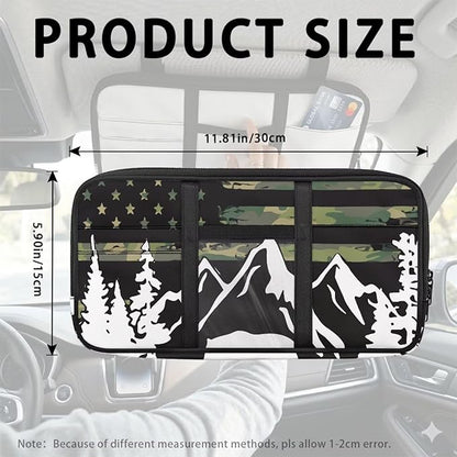 American Flag Visor Organizer for Car Multi-Function Storage Pocket Pouch Case Bag Can Store ID Card,Eyeglasses,Pen,Driving License etc,Mountain Print