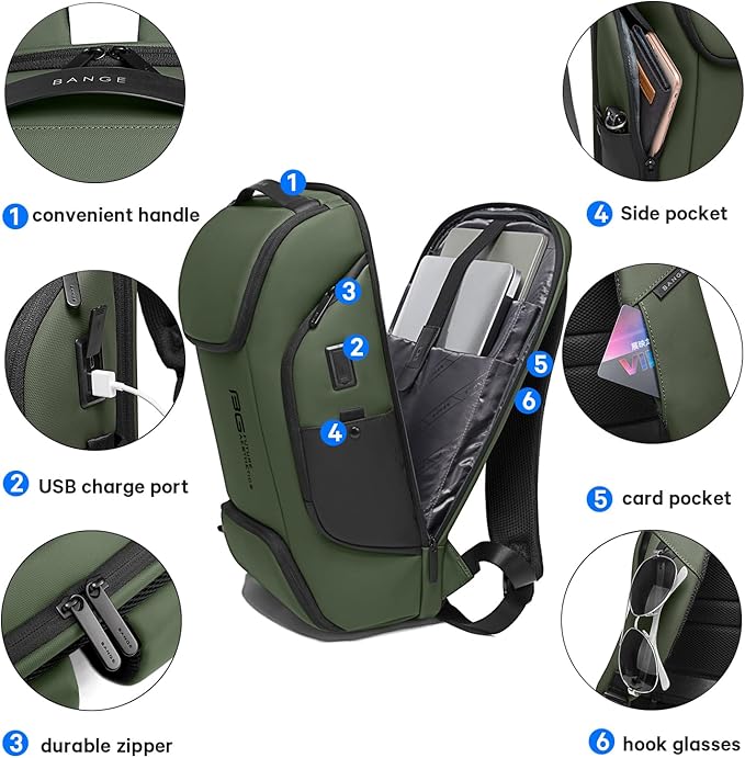 BANGE Business Laptop Smart backpack Can Hold 15.6 Inch Laptop Commute Backpack Carry on bag for men and women (Green)