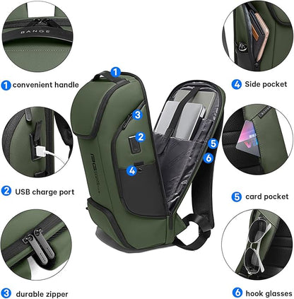 BANGE Business Laptop Smart backpack Can Hold 15.6 Inch Laptop Commute Backpack Carry on bag for men and women (Green)