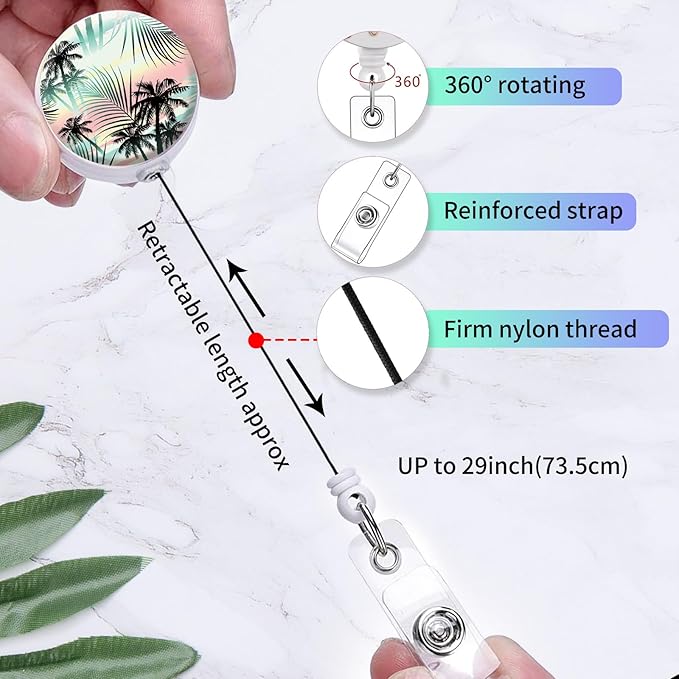 2 Pack Badge Reels Holder Retractable with ID Clip for Nurse Name Tag Card Nursing for Doctor Teacher Student Employee Office Medical Work (Tropical Palm)