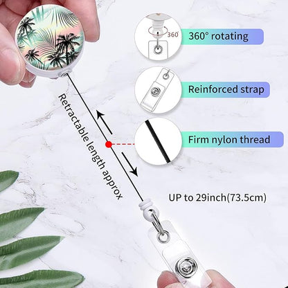2 Pack Badge Reels Holder Retractable with ID Clip for Nurse Name Tag Card Nursing for Doctor Teacher Student Employee Office Medical Work (Tropical Palm)