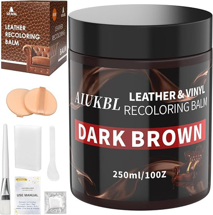 Leather Recoloring Balm, Leather Color Restorer, Leather Restorer for Couches, Leather Scratch Remover, Leather Scratch Repair, Leather Repair Kit for Furniture, Leather Dye (Dark Brown)