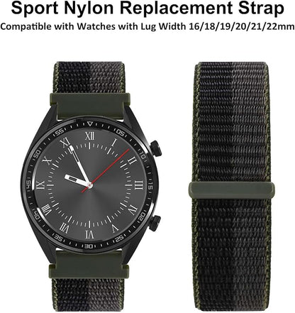 WOCCI 20mm Adjustable Nylon Watch Band, Quick Release Sport Loop Strap (Black/Grey)