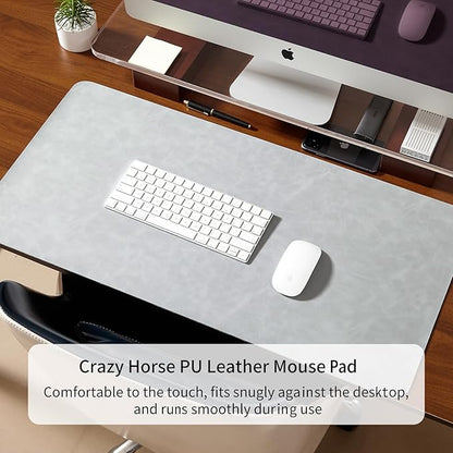 Desk Pad Soft PU Leather Large Mouse Pad Laptop Computer Desk Mat Table Blotter Flat Smooth Waterproof Non-Slip Desktop Protector Writing Pad for Office and Home (Light Grey, 90x43cm)