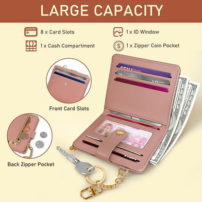 Jogjam Coral Pink Rfid Ladies Wallet, Small Slim Thin Compact Credit Card Women Wallet, PU Leather Bifold Cash Zipper Coin Pocket ID Window for Female