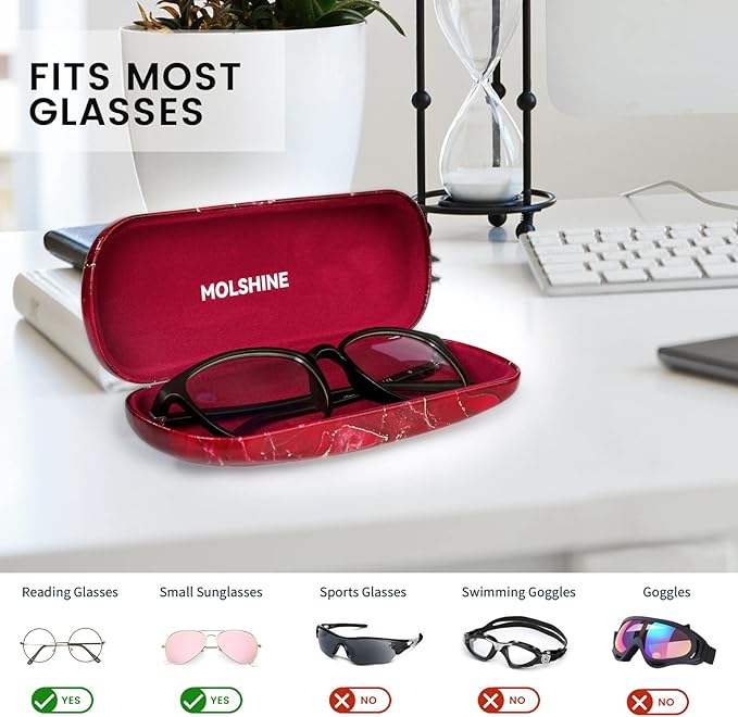 molshine Hard Shell PU Leather Glasses Case,Travel Portable Eyeglass Case for Men Women Girl Travel Study Work