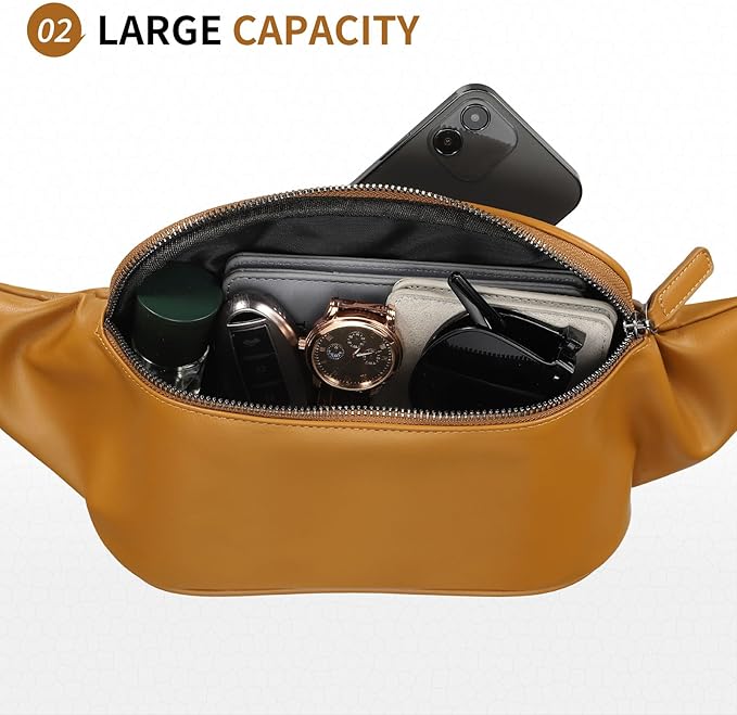 Faux Leather Belt Bag for Men, Crossbody Sling Bag with Adjustable Strap, Back Zipper Pocket, Large Capacity Waist Pack for Travel, Work, Every, Beige