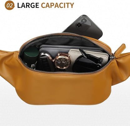 Faux Leather Belt Bag for Men, Crossbody Sling Bag with Adjustable Strap, Back Zipper Pocket, Large Capacity Waist Pack for Travel, Work, Every, Beige