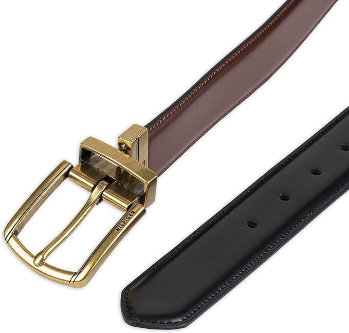 Tommy Hilfiger Men's Reversible Leather Belt, 2‑in‑1 Design for Dress Or Casual Wear